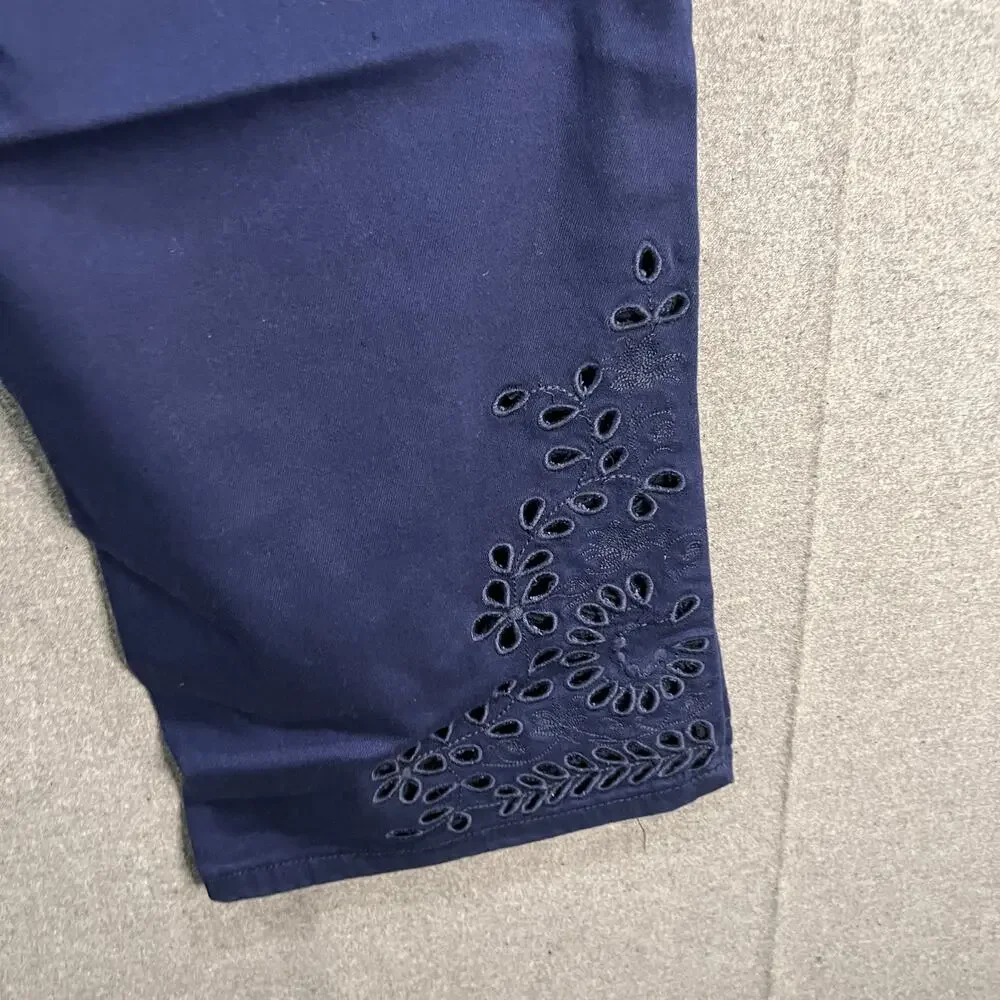 Laurie Felt Petite Daisy Floral Embroidered Ankle Jeans Navy, Plus Petite 22